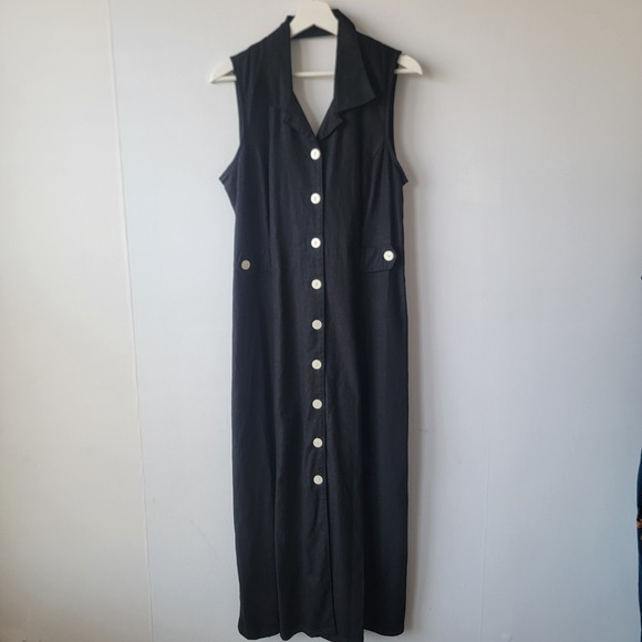 Erika Dresses & Skirts - Erika womens Linen Blend Black Mother Of Pearl Midi Dress Size M sleeveless